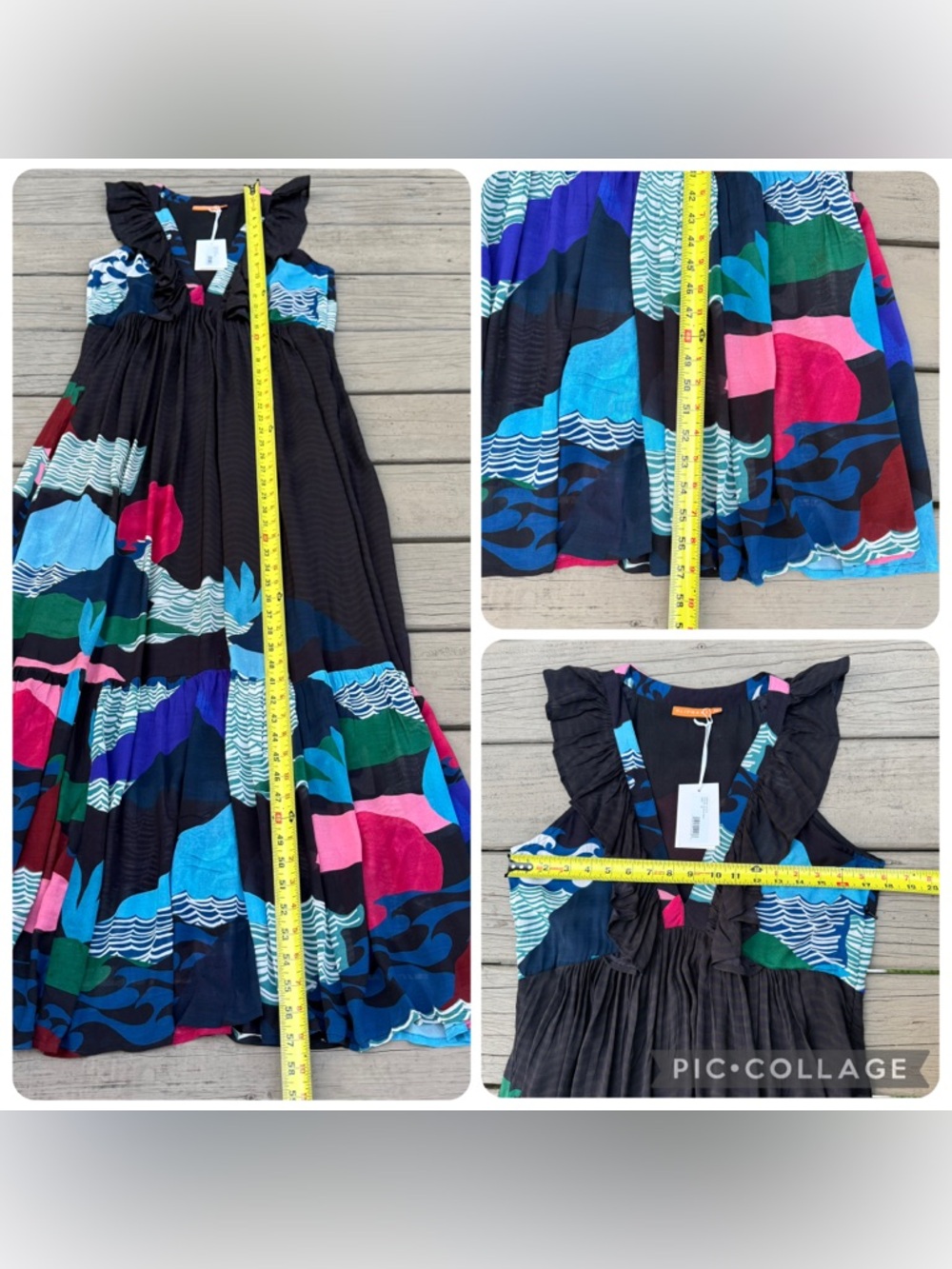 NWT Oliphant Ruffle V-Neck Maxi Dress in Pacifica Waves Print Size M - Picture 15 of 15